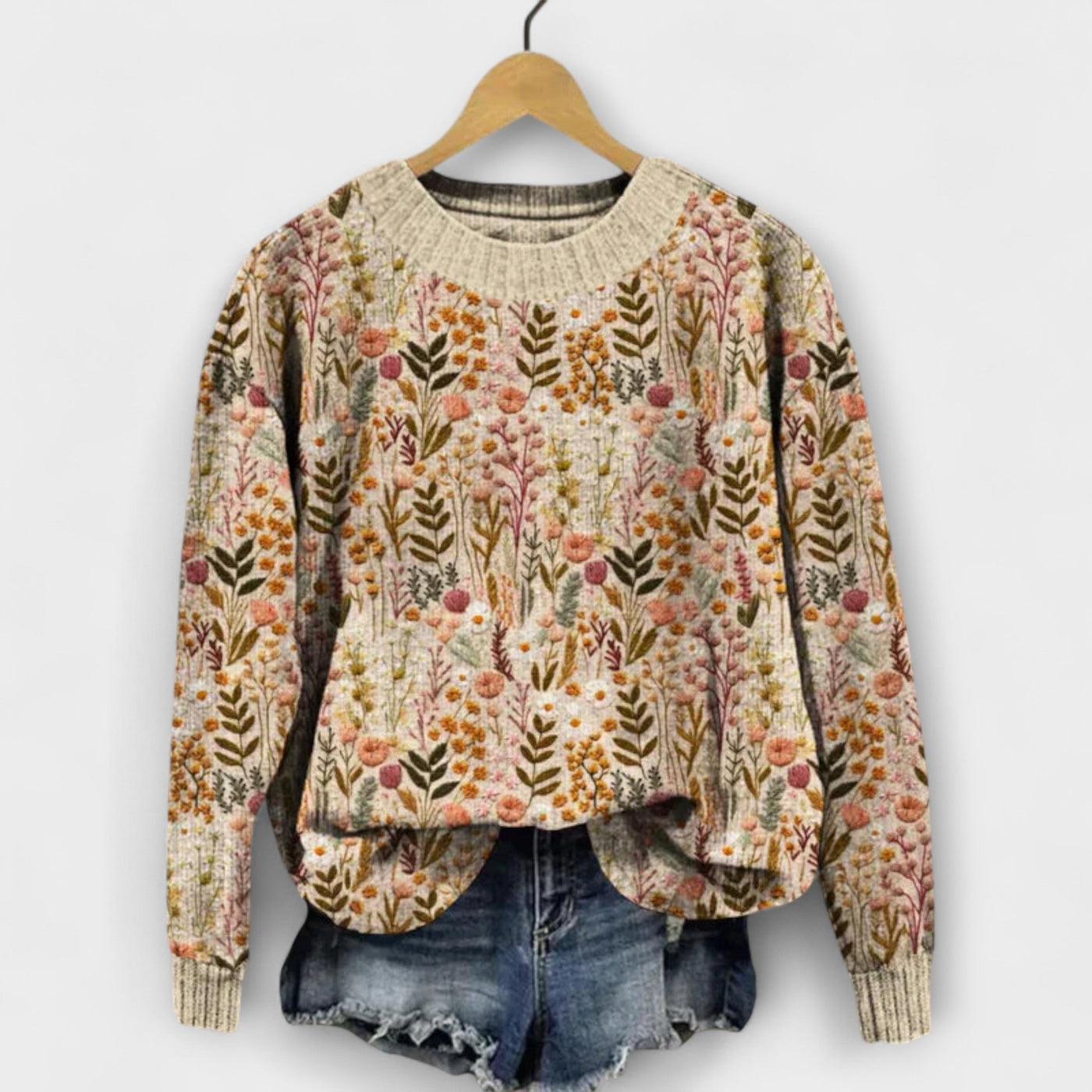 TINA | ELEGANT BLOMSTERPRYSET STRIKKET SWEATER