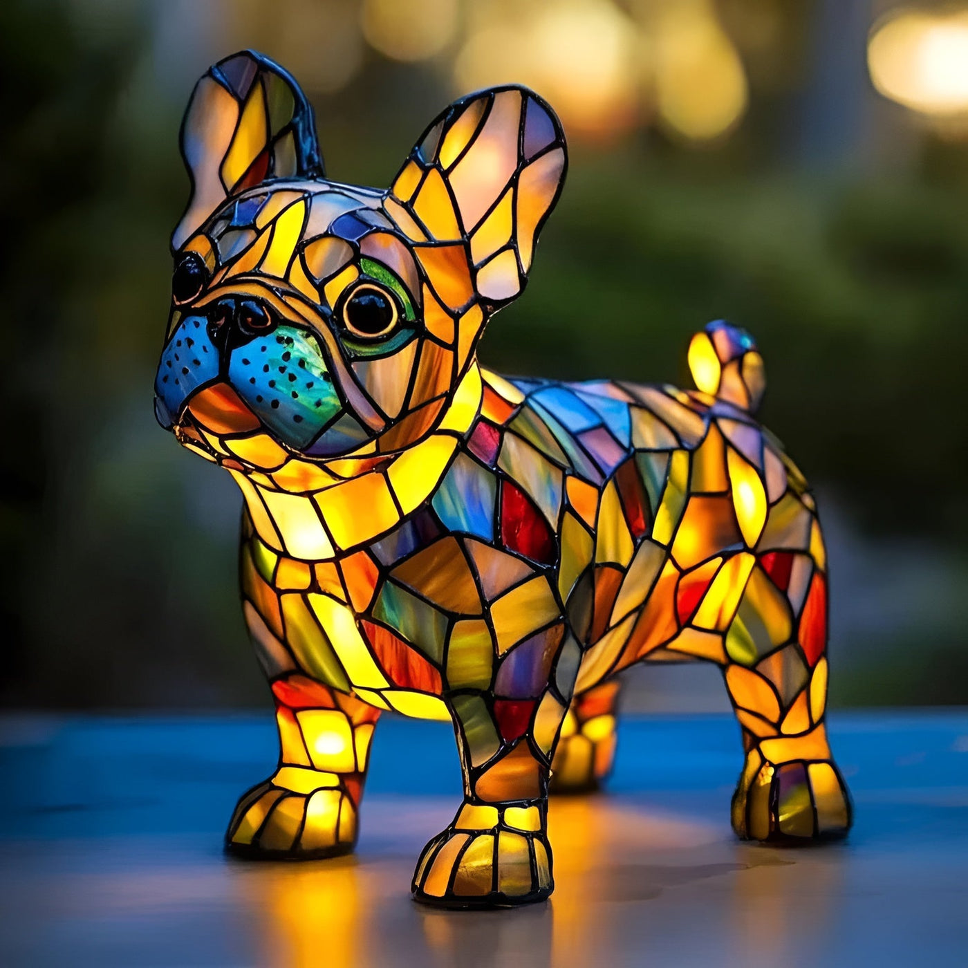 Bulldog- Glasmalet Lampe