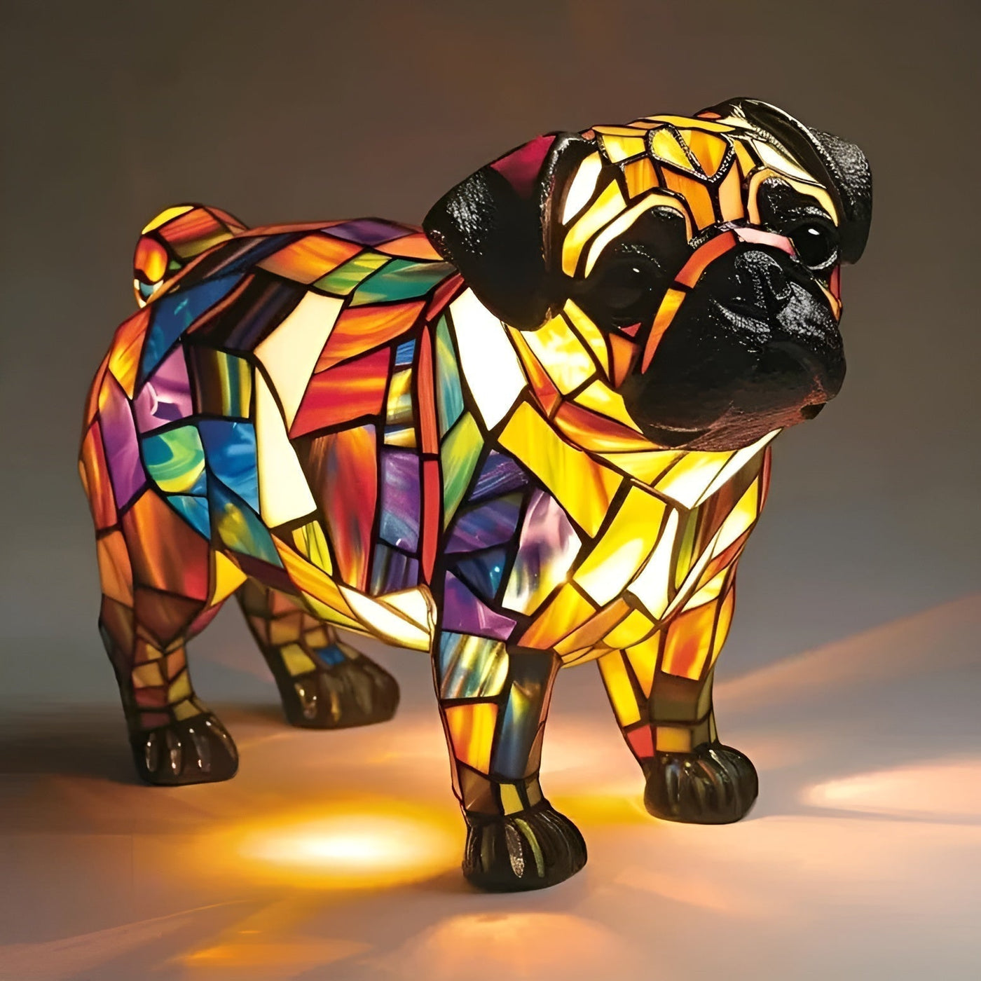 Pug - Glasmalet Lampe