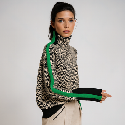 Malou | Højhalset sweater med kontraststriber