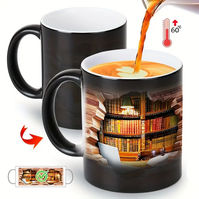 Hyggelig biblioteksflugt med varmeafsløring i keramik - magisk bogreolkaffekop
