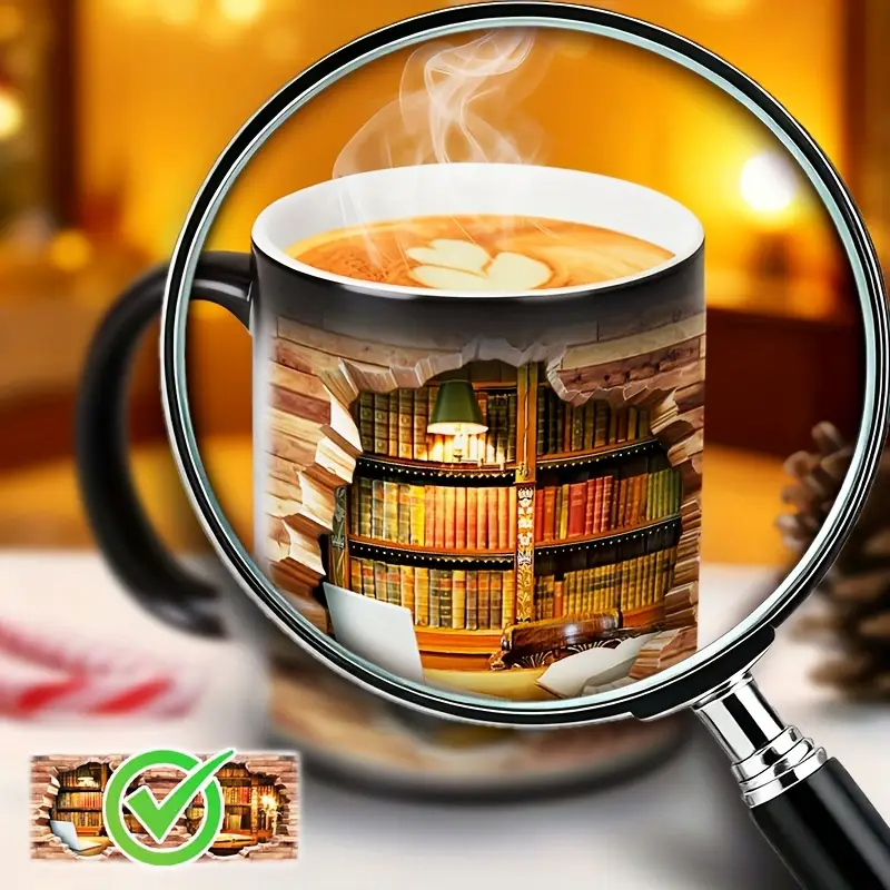 Hyggelig biblioteksflugt med varmeafsløring i keramik - magisk bogreolkaffekop