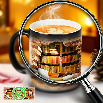 Hyggelig biblioteksflugt med varmeafsløring i keramik - magisk bogreolkaffekop