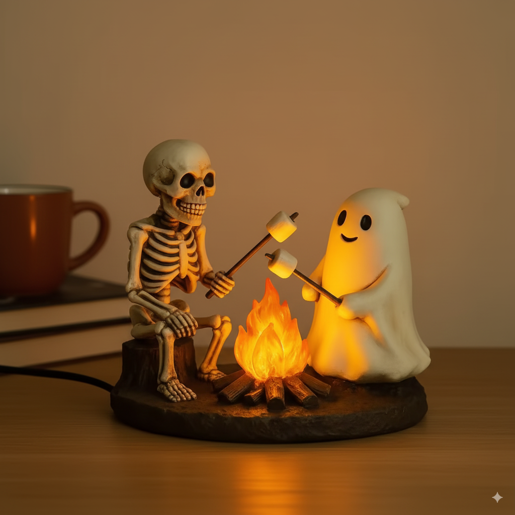 SpookFire – Skelet- og spøgelsesbåls-natlampe med flimrende effekt