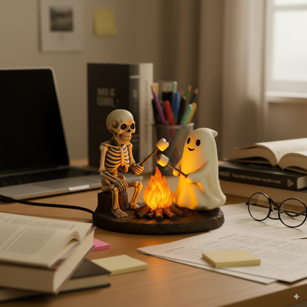 SpookFire – Skelet- og spøgelsesbåls-natlampe med flimrende effekt