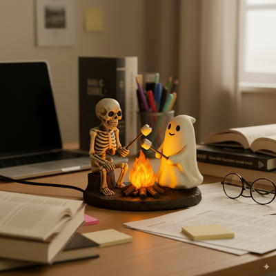 SpookFire – Skelet- og spøgelsesbåls-natlampe med flimrende effekt