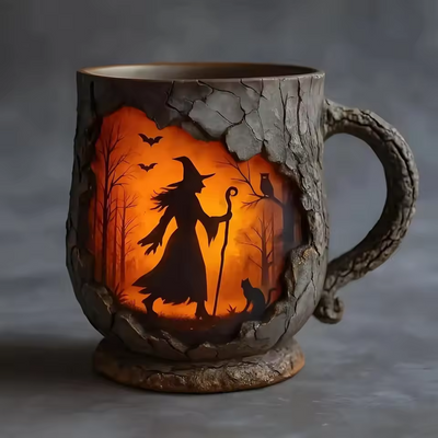 Håndlavet 3D Halloween sjovt krus – Heks & Kat Design
