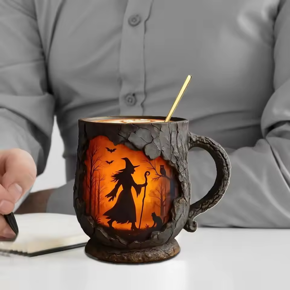 Håndlavet 3D Halloween sjovt krus – Heks & Kat Design
