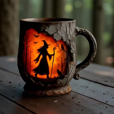 Håndlavet 3D Halloween sjovt krus – Heks & Kat Design