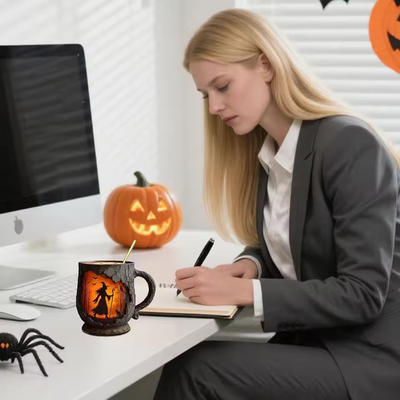 Håndlavet 3D Halloween sjovt krus – Heks & Kat Design