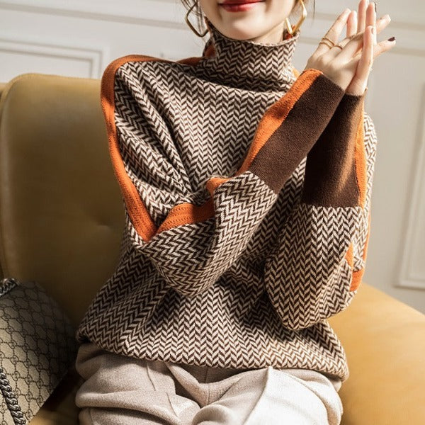 Malou | Højhalset sweater med kontraststriber