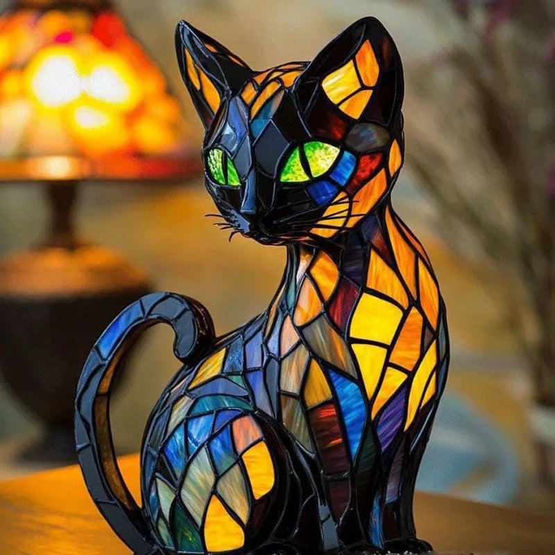 Mystisk Kat – Glasmalet Lampe