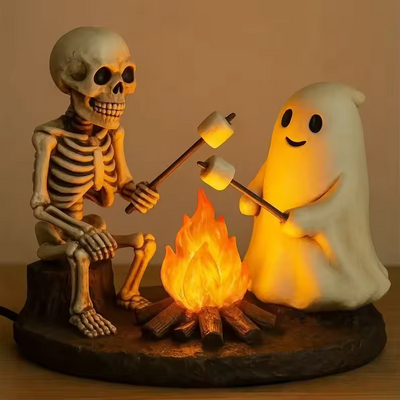 SpookFire – Skelet- og spøgelsesbåls-natlampe med flimrende effekt