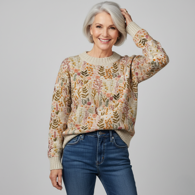 TINA | ELEGANT BLOMSTERPRYSET STRIKKET SWEATER