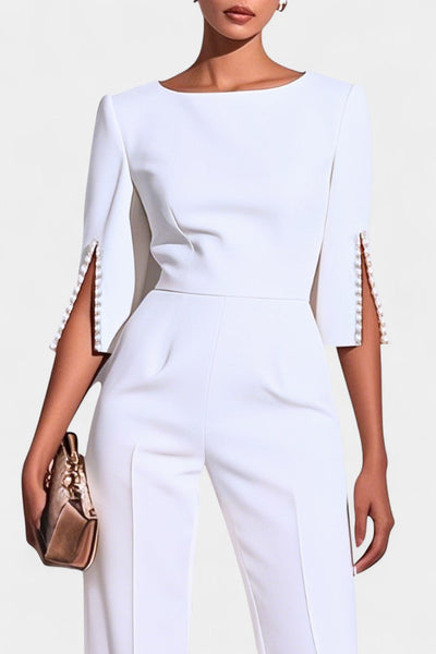 Prim Elegant Jumpsuit med Perledetaljer på ærmerne