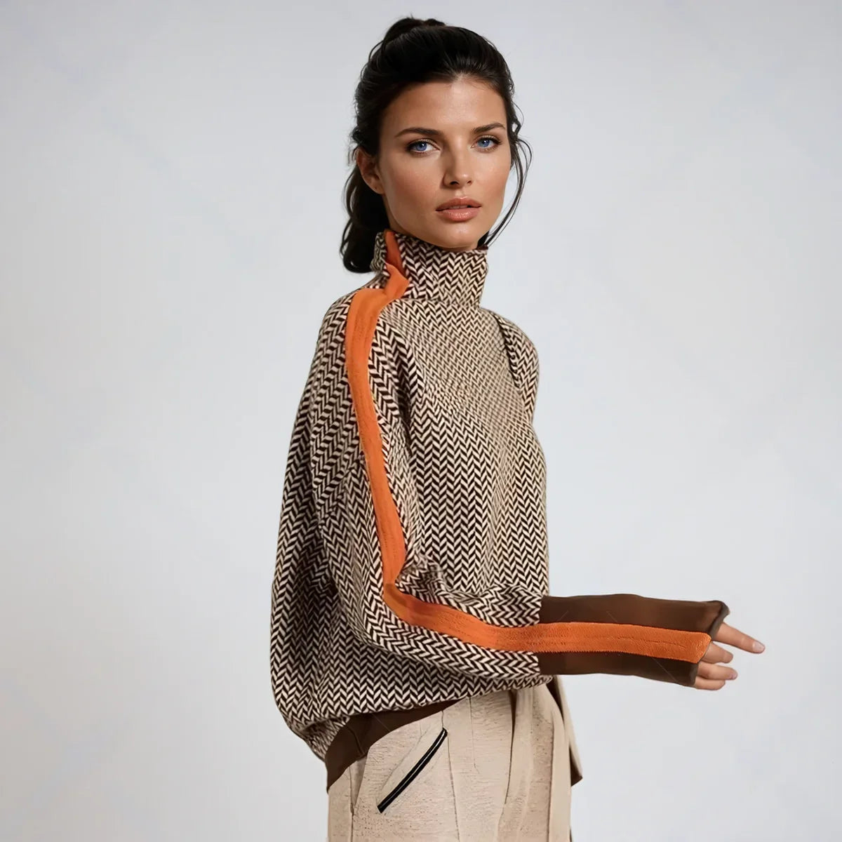 Malou | Højhalset sweater med kontraststriber