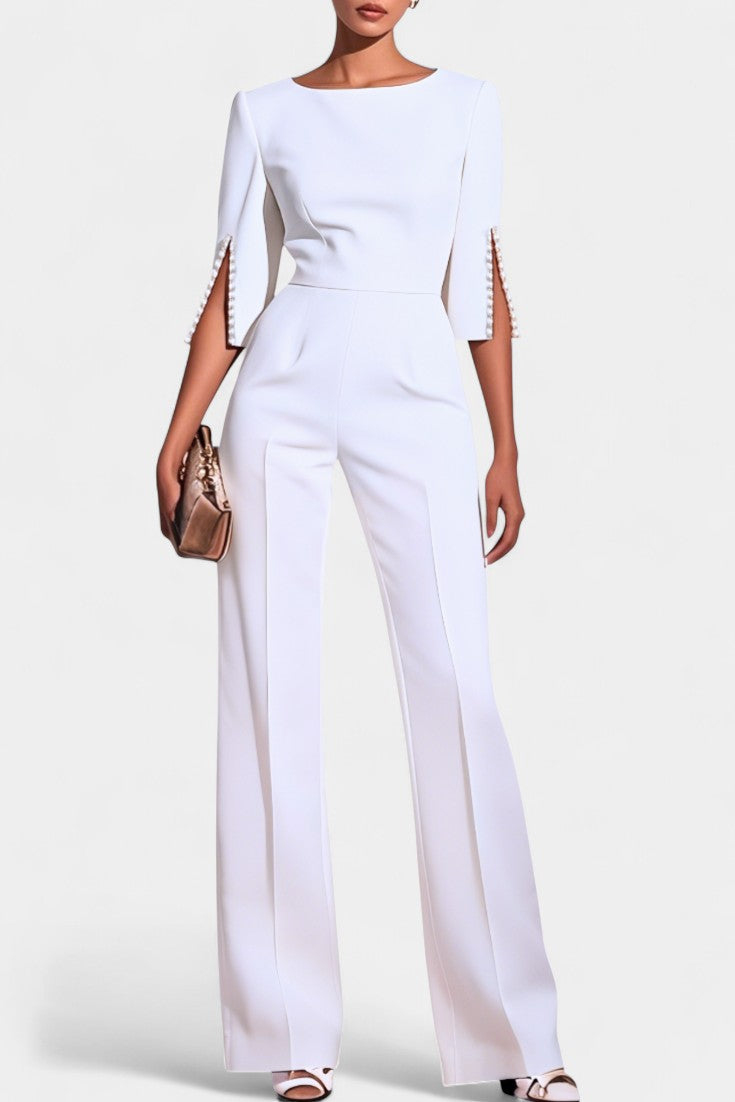 Prim Elegant Jumpsuit med Perledetaljer på ærmerne