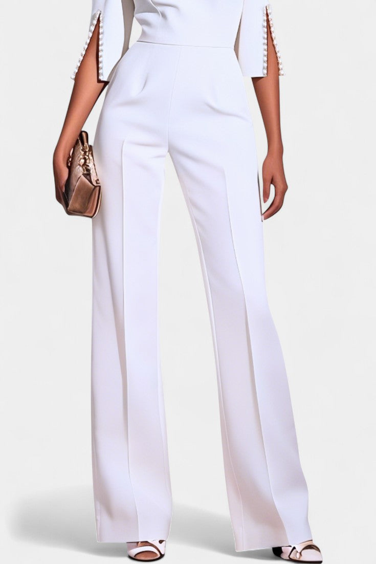 Prim Elegant Jumpsuit med Perledetaljer på ærmerne