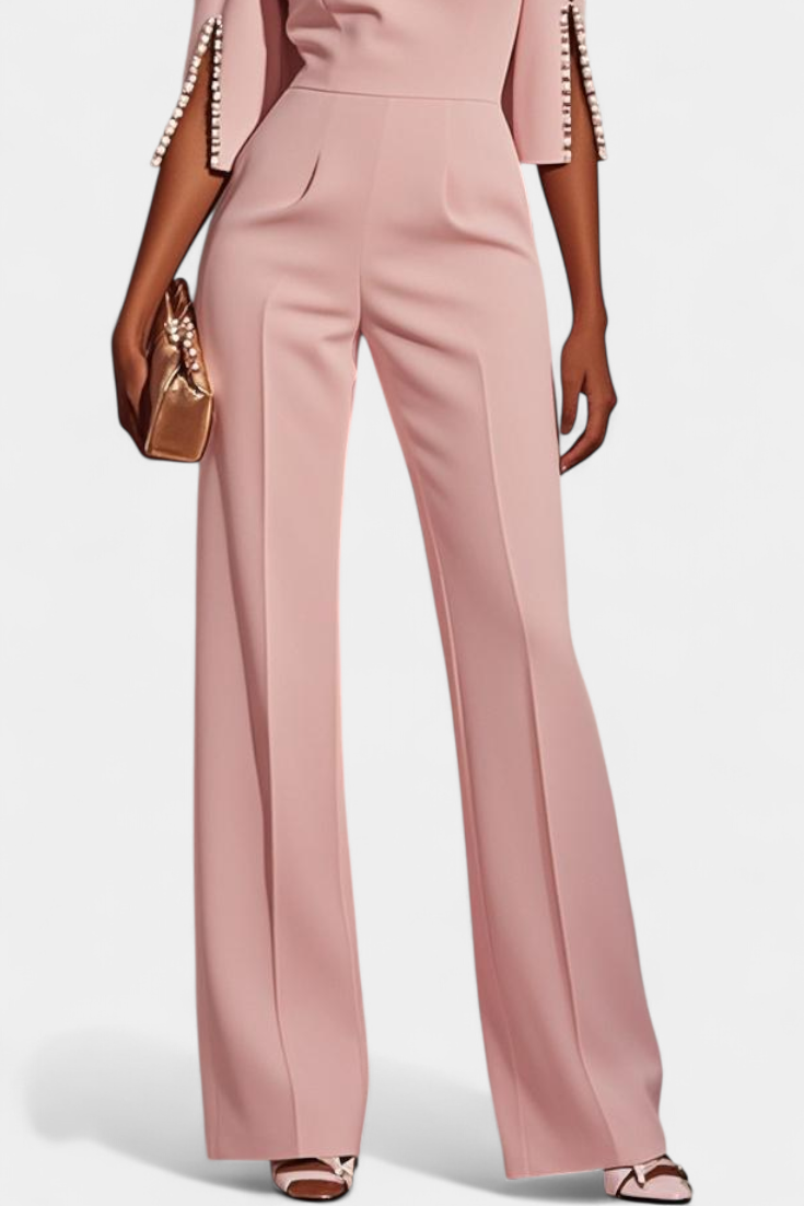 Prim Elegant Jumpsuit med Perledetaljer på ærmerne
