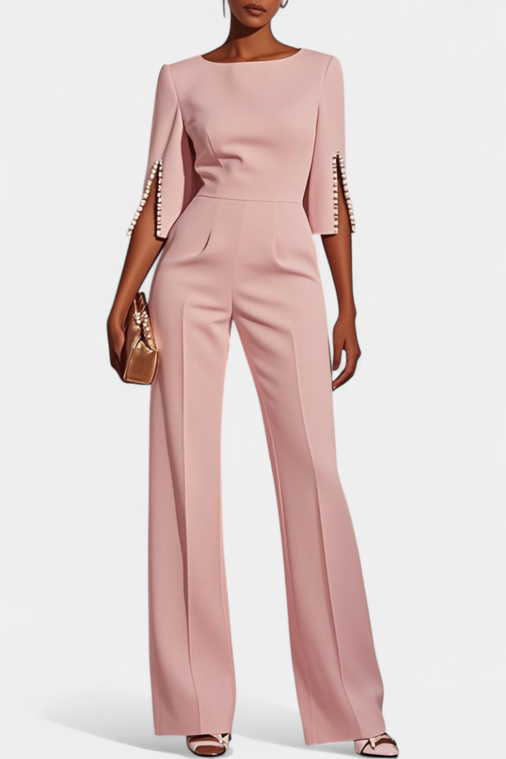 Prim Elegant Jumpsuit med Perledetaljer på ærmerne