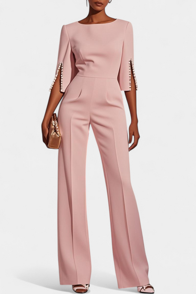 Prim Elegant Jumpsuit med Perledetaljer på ærmerne