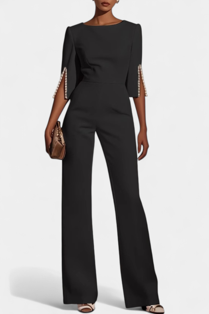 Prim Elegant Jumpsuit med Perledetaljer på ærmerne
