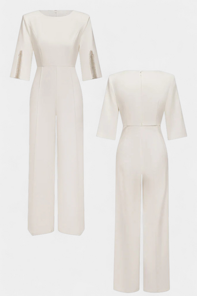 Prim Elegant Jumpsuit med Perledetaljer på ærmerne