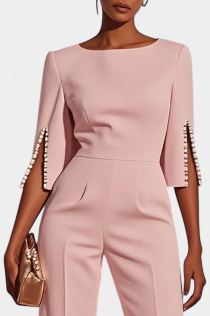 Prim Elegant Jumpsuit med Perledetaljer på ærmerne