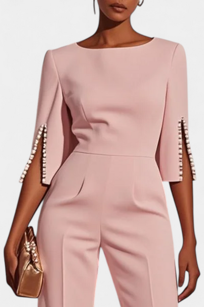 Prim Elegant Jumpsuit med Perledetaljer på ærmerne