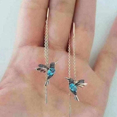 Emalje- og zirkonium-øreringe formet som kolibri